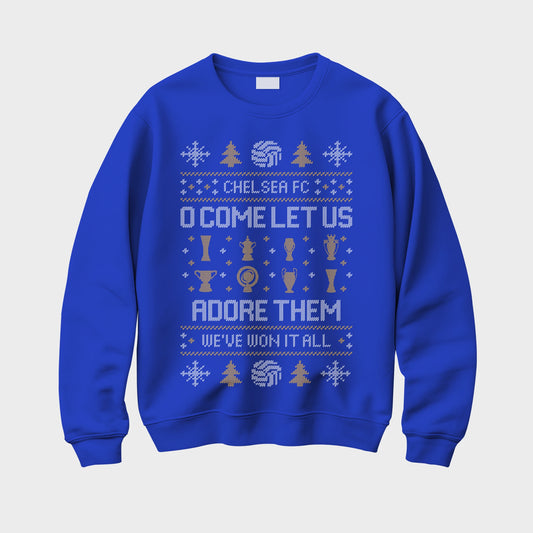 Kids Chelsea “O Come Let Us Adore Them” Christmas Jumper